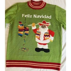 Festified Men's Feliz Navidad Ugly Christmas Sweater in Green XL